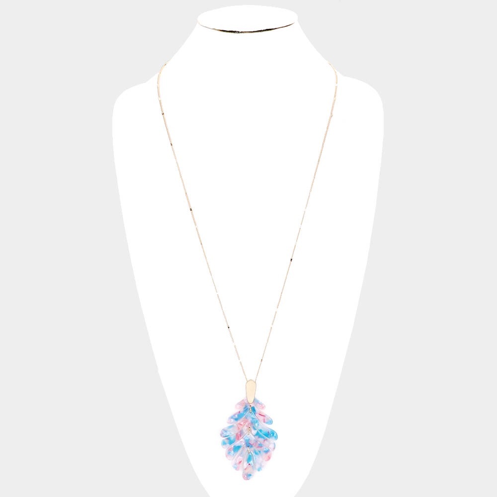 Pink and blue leaf pendant necklace